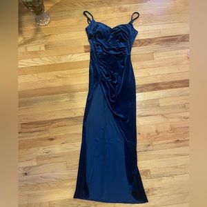 Sapphire Blue Velvet Dress with Slit
